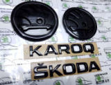 Karoq - originalt Skoda MONTE CARLO sort emblem sæt - FRONT+REAR+KAROQ+SKODA