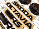 Octavia III - original Skoda MONTE CARLO black emblem set -SKODA+OCTAVIA+front/rear RS245+FRONT/REAR