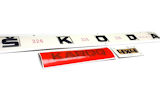 Karoq - oryginalny zestaw emblematów Skoda MONTE CARLO czarny wersja LONG - SKODA + KAROQ + 4x4