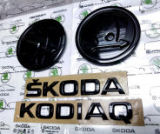 Kodiaq - originalt Skoda MONTE CARLO svart emblemsett - FRONT+BAK+KODIAQ+SKODA