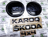Karoq - oryginalny zestaw emblematów Skoda MONTE CARLO czarny - przód+tył+KAROQ+SKODA+4x4