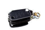 for Octavia III - BLACK leather protective case for your OEM key - with WHITE stitching - RS