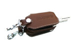 for Superb II 04-12 - BROWN - REAL leather protective case for your OEM key - with WHITE stitching